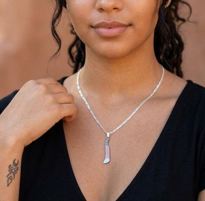 Puerto Rico silver machete flag charm necklace: Stainless Steel, Unisex, Tarnish Free (18" or 20") Boricua waterproof jewelry