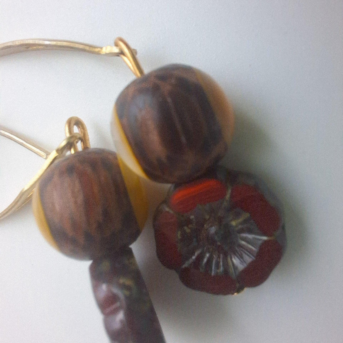 Handmade Coconut Shell Earrings: Puerto Rico Flor de Maga Glass Beads