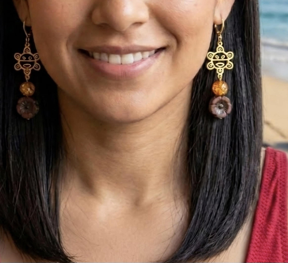 Taino gold sun quartz earrings Puerto Rico : Flor de Maga