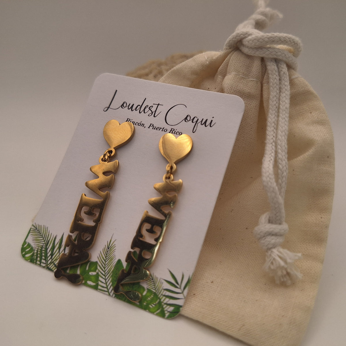 Puerto Rico waterproof Wepa earrings :  drop heart studs