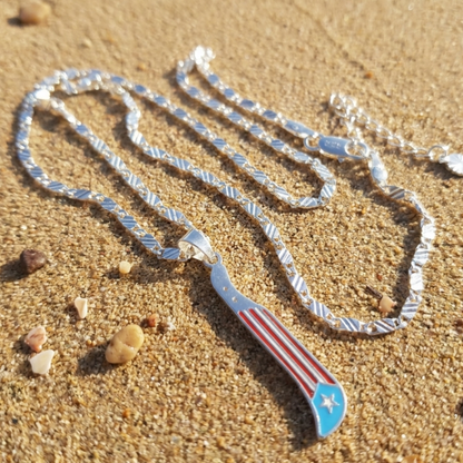 Puerto Rico silver machete flag charm necklace: Stainless Steel, Unisex, Tarnish Free (18" or 20") Boricua waterproof jewelry