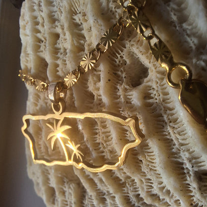 Puerto Rico necklace : handmade gold palm tree unisex chain
