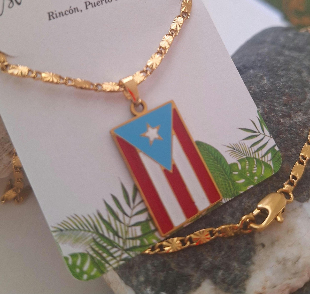 Puerto Rico handmade stainless steel flag charm gold necklace unisex