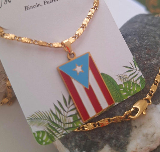 Puerto Rico handmade stainless steel flag charm gold necklace unisex
