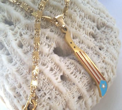 Unisex waterproof Puerto Rico Machete handmade stainless steel flag gold charm necklace
