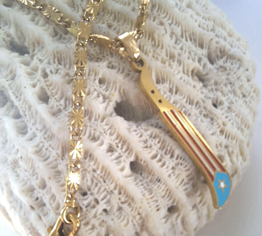 Unisex waterproof Puerto Rico Machete handmade stainless steel flag gold charm necklace