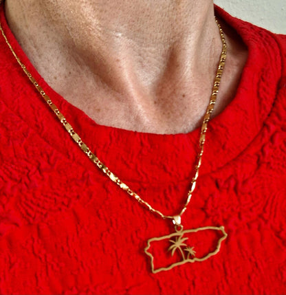 Puerto Rico necklace : handmade gold palm tree unisex chain