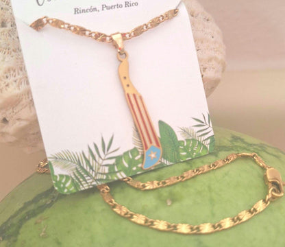 Unisex waterproof Puerto Rico Machete handmade stainless steel flag gold charm necklace