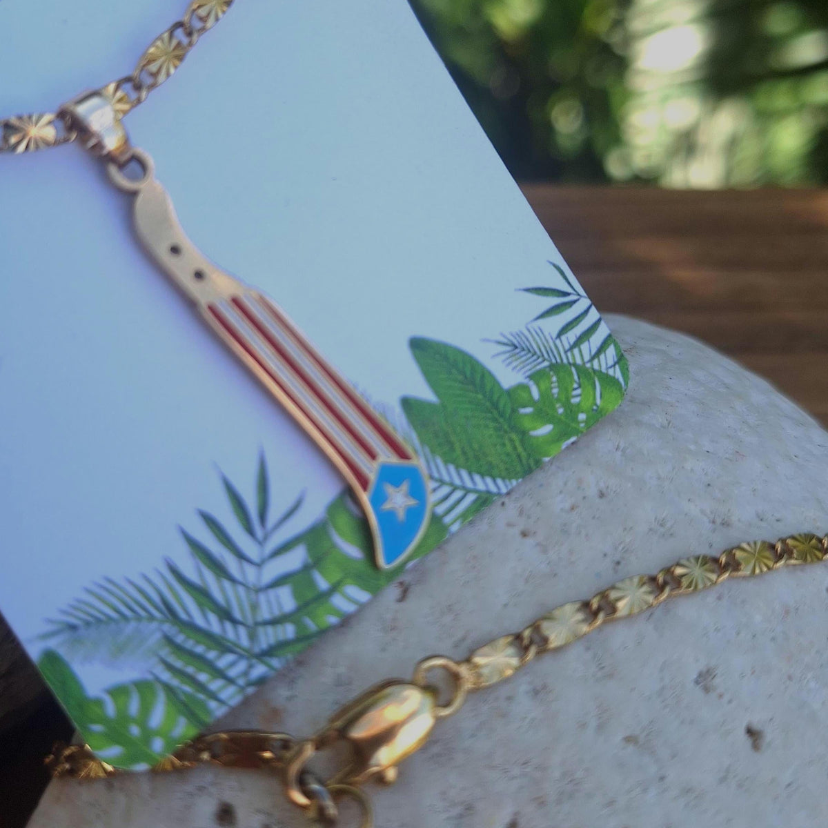 Unisex waterproof Puerto Rico Machete handmade stainless steel flag gold charm necklace