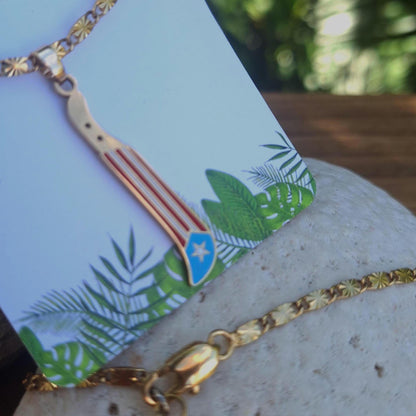 Unisex waterproof Puerto Rico Machete handmade stainless steel flag gold charm necklace
