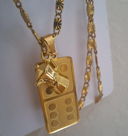 Waterproof Dominos y Cafecita Puerto Rico handmade gold uniesex necklace