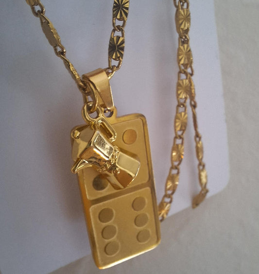 Waterproof Dominos y Cafecita Puerto Rico handmade gold uniesex necklace