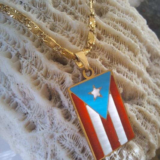 Puerto Rico handmade stainless steel flag charm gold necklace unisex