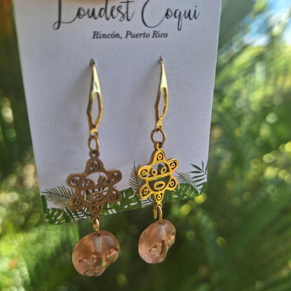 Taino sun moon face handmade glass earrings : Puerto Rico jewelry