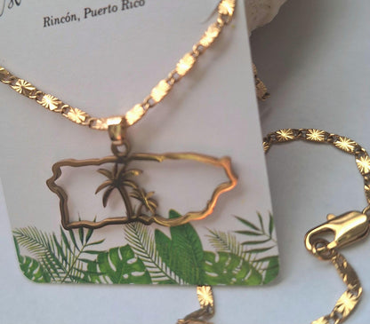 Puerto Rico necklace : handmade gold palm tree unisex chain