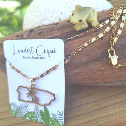 Puerto Rico necklace : handmade gold palm tree unisex chain
