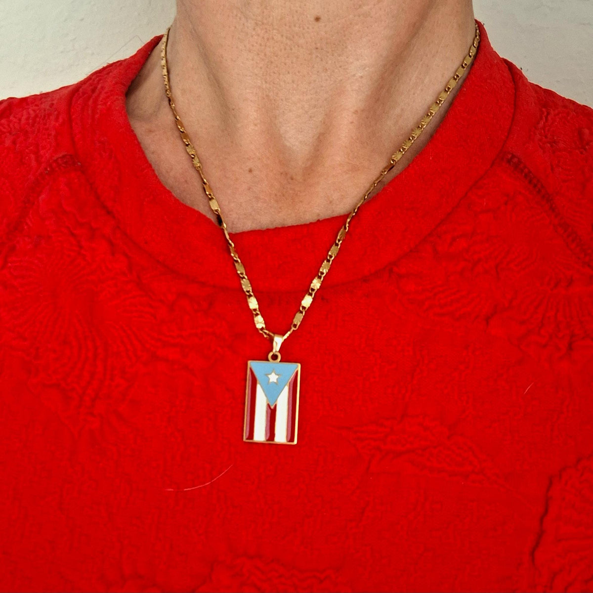 Puerto Rico handmade stainless steel flag charm gold necklace unisex