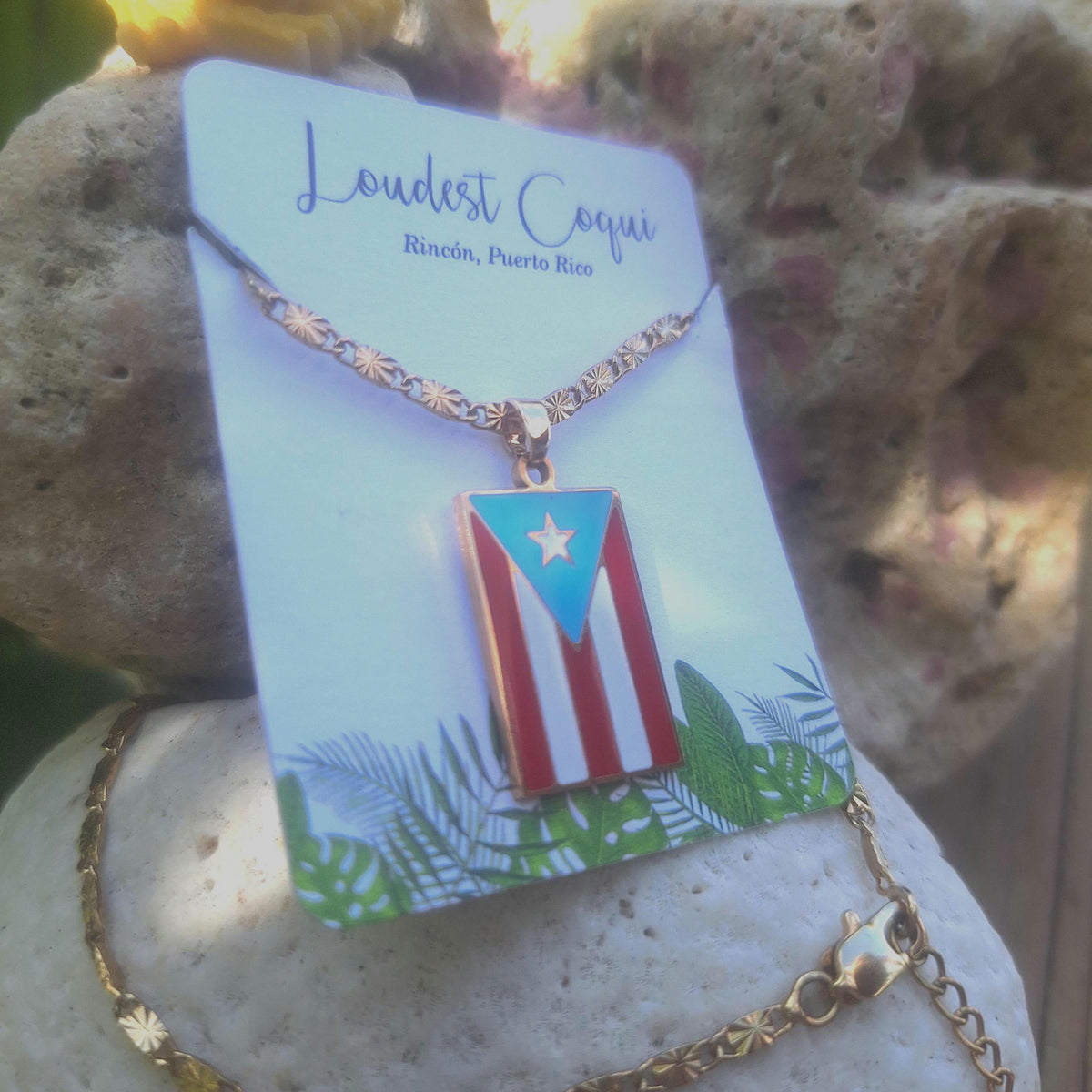 Puerto Rico handmade stainless steel flag charm gold necklace unisex