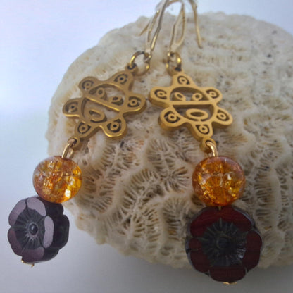 Taino gold sun quartz earrings Puerto Rico : Flor de Maga