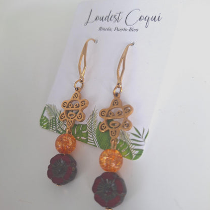 Taino gold sun quartz earrings Puerto Rico : Flor de Maga