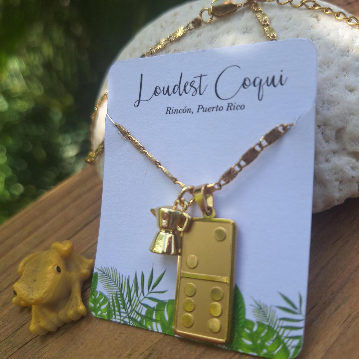 Waterproof Dominos y Cafecita Puerto Rico handmade gold uniesex necklace