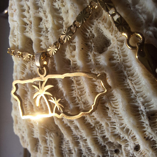 Puerto Rico necklace : handmade gold palm tree unisex chain