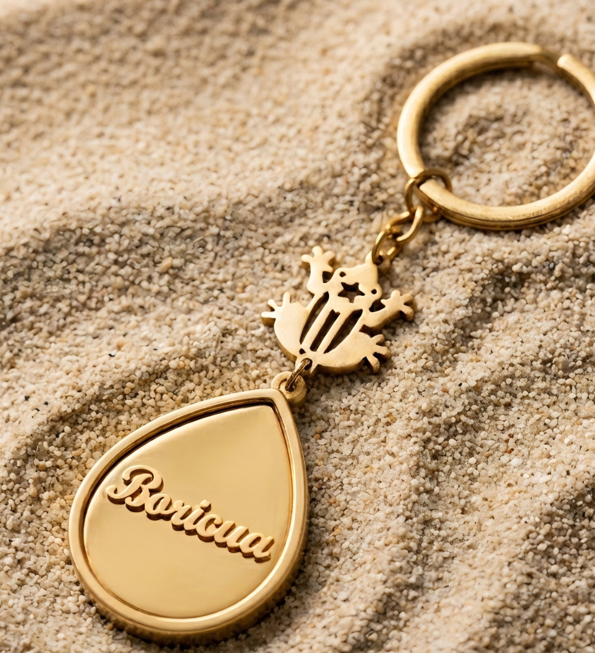 Boricua Puerto Rico Keychain Coqui gold frog