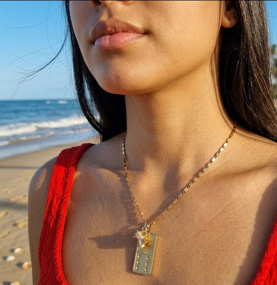 Waterproof Dominos y Cafecita Puerto Rico handmade gold uniesex necklace