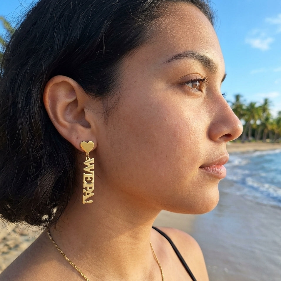Puerto Rico waterproof Wepa earrings :  drop heart studs