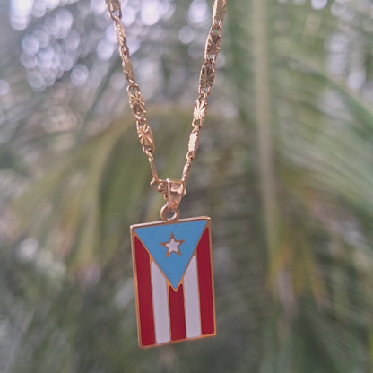 Puerto Rico handmade stainless steel flag charm gold necklace unisex