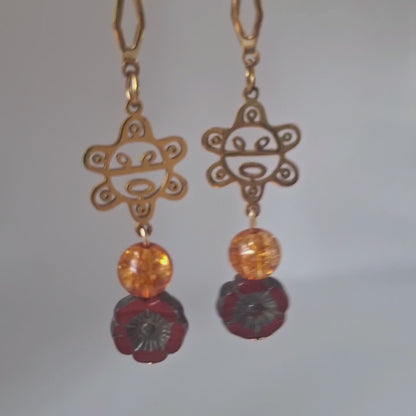 Taino gold sun quartz earrings Puerto Rico : Flor de Maga