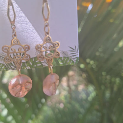Taino sun moon face handmade glass earrings : Puerto Rico jewelry